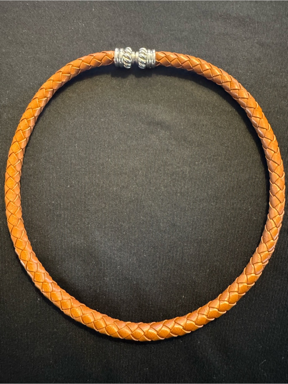 Judith Ripka 925 Sterling Silver Braided Leather Choker Necklace - 15.5”